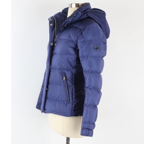 Prada Slimming Down Puffer Jacket w/ Hood Size 42 Medium Blue - Picture 2 of 10